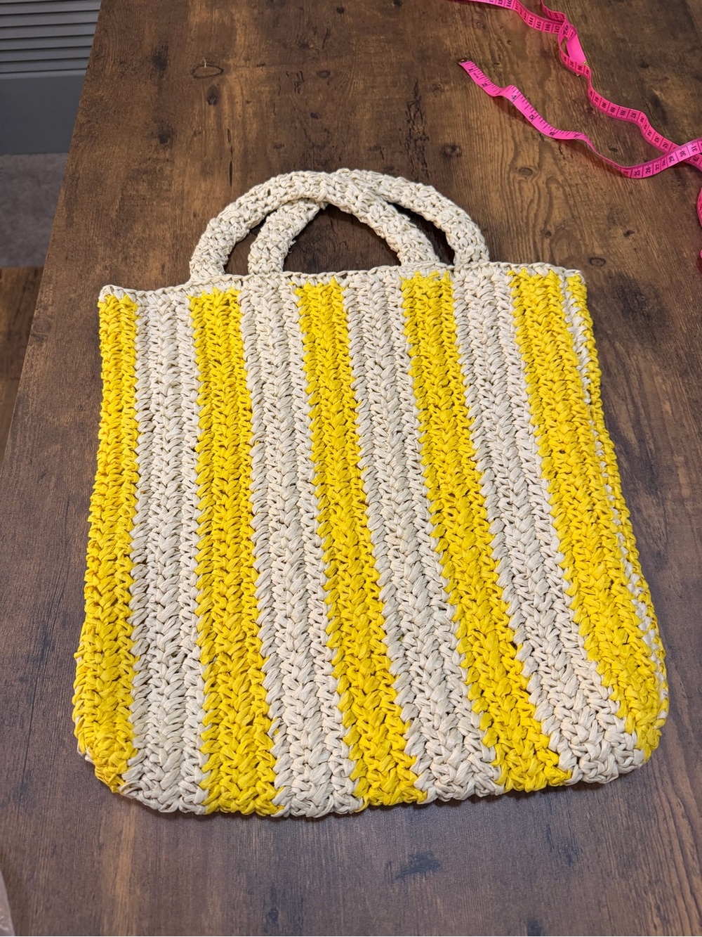 Handwoven Striped Tote Bag in Yellow and Cream Raffia bag